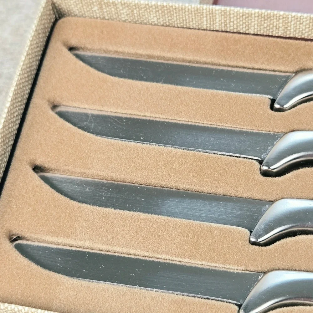 Gerber Miming Steak Knife Set of 4 Vintage MCM Chrome Silver Legendary Blades